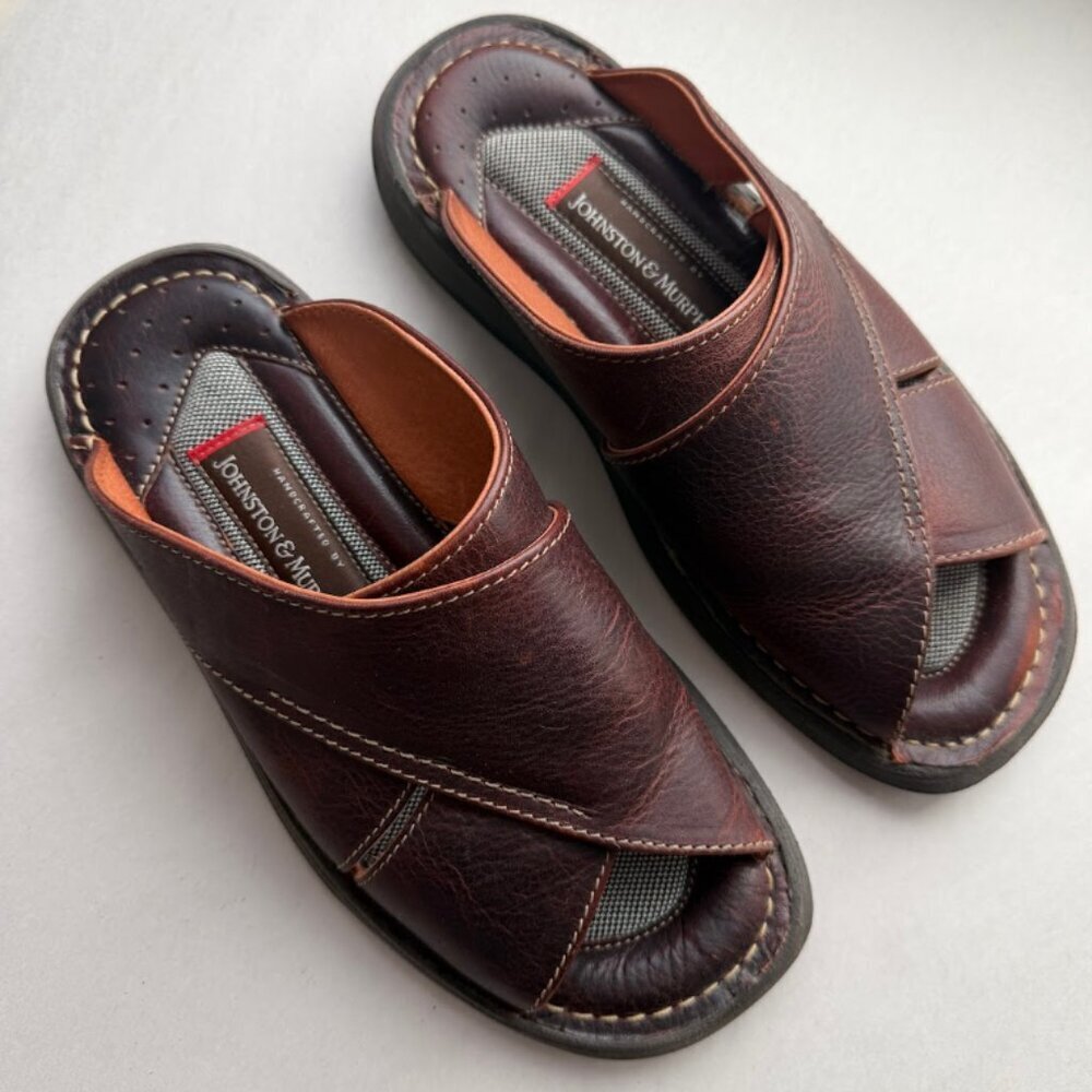 Johnston & Murphy Men’s Brown Leather Slide Sandals Size 9